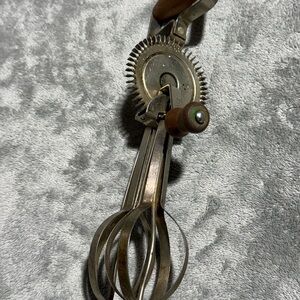 Vintage Handheld Egg Beater with Wooden Handle